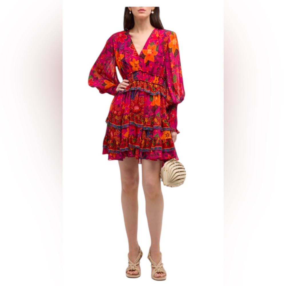 NWT Farm Rio Tropical Tapestry Puff Sleeve Mini Dress Size XXS